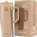 Hydracy Soulmate 40 oz Tumbler with Handle and Flip Straw - 100% Leakproof Reusable Insulated Cup with Stainless Steel Straw - Cupholder Friendly Rubber Base Travel Mug - Cafe Creme