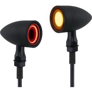 Motorcycle Turn Signals Led Tail Lights 2 Pack, Retro 40 Leds Amber Red Brake Light Rear Indicator Blinkers Universal Fits Harley Davidson Honda Kawasaki Suzuki Triumph Yamaha (Matte Black)