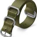 Watch Bands - Thick Premium Military Ballistic Nylon Style Strap With Heavy Silver Stainless Steel Buckle - Choice of Width - 18mm, 20mm, 22mm or 24mm (Army Green)