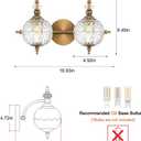 Brushed Antique Brass Bathroom Vanity Light Fixture Vintage Style - 2 Light G9 Bulb Compatible, 17" Wide Bathroom Lighting Over Mirror with Hand-Etched Glass Shades, Easy Mount for Makeup Area