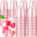 100pcs 12oz Disposable Stemless Glasses,PET Disposable Drinking Cups,Cold Party Clear Plastic Wine Glasses for Parties Birthday,Wedding,Meeting,Christmas Party Supplies. (Pink)