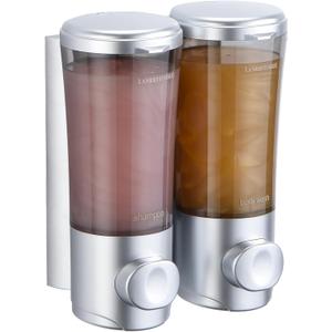 Shampoo and Conditioner Dispenser, Shower Soap Dispenser 2 Chamber No Drill Wall Mounted Shampoo Dispenser Shower Dispenser for Bathroom Hotel Large Capacity,Silver