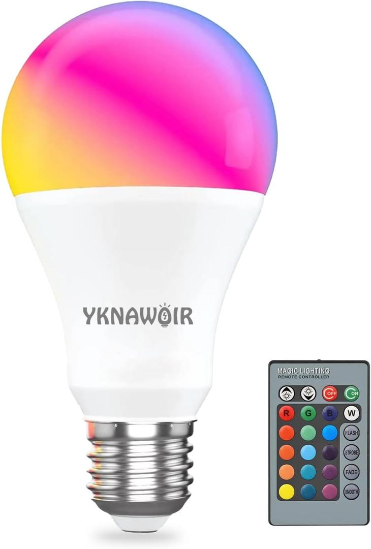 Color Changing Light Bulbs, 5W A19 RGB LED Light Bulbs with Remote Control & Memory Function - 16 Colors, 6500K White, E26 Screw Base, Dimmable Multicolor Light Bulb for Bedroom, Party, Home Decor