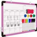 Dry Erase Calendar Whiteboard for Wall, 16" X 12" Magnetic White Board Dry Erase Calendar, Portable Hanging Dry Erase Board Framed Planner Memo Whiteboard Back to School Gift for Kid Student (Pink)