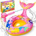 Pool Floats Kids with Water Gun Inflatable Pool Floats for Kids Ages 3-8 Outdoor Games Water Toys Summer Swimming Fun for Boys Girls (Pink Mermaid)