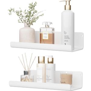 RRG 10 Inch Acrylic Floating Shelves, 2 Pack Kids Floating Bookshelf Wall Mounted Display Shelf for Books, Kids Room, Nursery, Bedroom, Bathroom, Living Room (White)