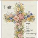 MKIJUHB Christian Floral Cross Wall Art Decor, Faith Wall Decor, I Am Inspirational Bible Verse Easter Framed Hanging Canvas Prints for Home Church Prayer Room Walls Decorations, 12x16 Inch