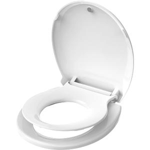 Toddler Toilet Seat with Potty Training Seat Round 16.5inch, 2 in 1 Toilet Seat for Family Built-in Baby Seat Removable, Soft Close + Easy Clean, PP Safe Material, White (Round 16.5inch + Baby Seat)
