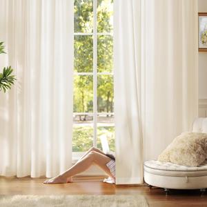 Anmao Non-See-Through Beige Privacy Semi Sheer Curtains for Living Room 96 Inch Length 2 Panels Set, Light Filtering That Let Light in Rod Pocket Window Drapes for Bedroom, 52W x 96L, Beige