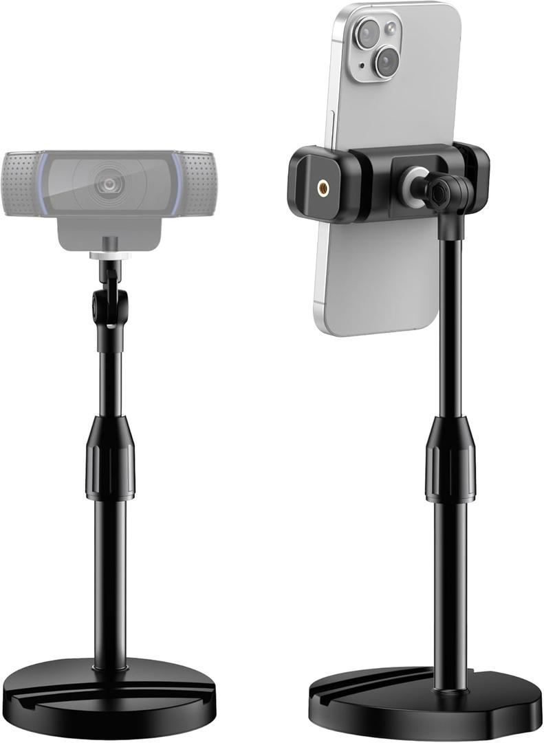 InnoGear Webcam Mount for Desk, Table Telescopic Webcam Stand with Phone Holder for Camera Webcam C922 C930e C920S C920 C615 C960 C920x BRIO 4K NexiGo N60, Right Light, GoPro with 1/4" Thread, Black