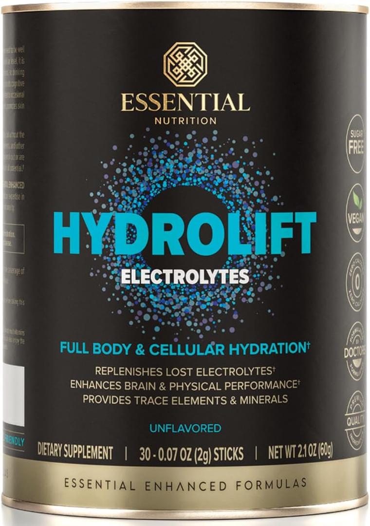 Essential Nutrition Hydrolift Electrolytes - Powerful Hydration Formula - with Trace Elements & Minerals - Keto Friendly - Sugar Free - Unflavored - 30 Sticks (EXP: 02/2026)