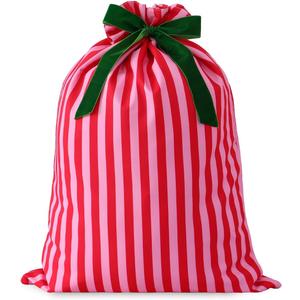 DYSHAYEN Santa Sack Christmas Gift Bag 19.7 X 27.6 Inch Large Canvas Christmas Santa Claus Bag for Xmas Party Supplies Favors (Pink-Red Stripes)
