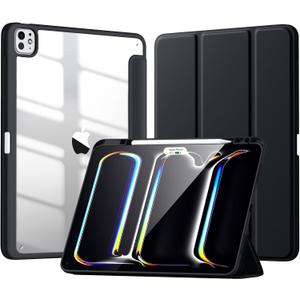 New Compatible with iPad Pro 13 inch Case M5 2025/M4 2024 with Built-in Pencil Holder, Kidopire for iPad Pro 13 Case with Clear Back Shell, Support Pencil Pro & Pencil USB-C, Auto Wake/Sleep, Black