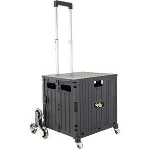 dbest Products Quik Cart Stair Climber Wheeled Rolling Crate Teacher Utility with seat Heavy Duty Collapsible Basket with Handle, 18" D x 17" W x 39" H, Black
