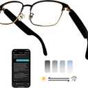 AI Smart Wireless Bluetooth Translation Glasses for Men/Women with Speakers/Bluetooth&140+ Languages Translation Sports/Travel/Drive/Busniess (G6+AI+Color Change Lenses+Gold)