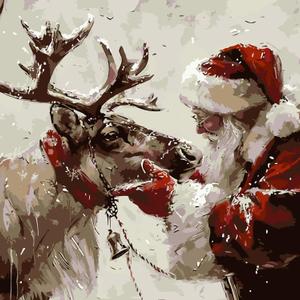 Christmas Paint by Numbers Kit for Adults Beginner , DIY Paint By Numbers Kits, Easy Color Acrylic Paint On Canvas Christmas Reindeer Painting Kits Art, Home Wall Decor 16 x 16 Inch (Without Frame)