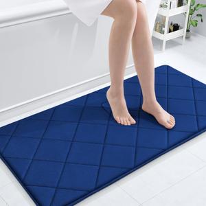 OLANLY Memory Foam Bath Mat 44x24, Ultra Soft and Absorbent Bathroom Rugs, Machine Washable, Comfortable Bath Carpet for Bathroom Floor, Tub and Shower, Navy