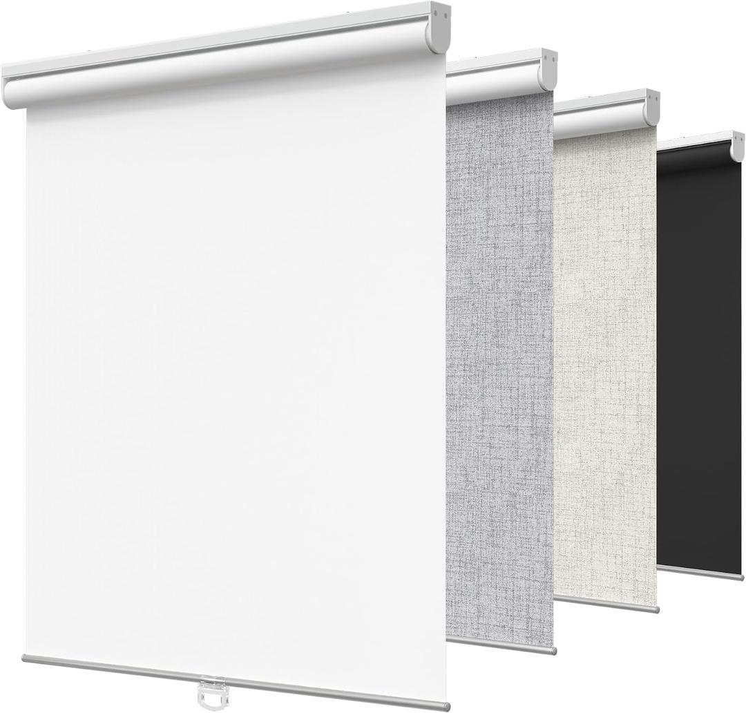 GENIMO 100% Blackout Roller Window Shades, Window Blinds Cordless with Thermal Insulated, UV Protection Fabric, Mini French Door Blinds for Home, Bedroom, Office, White, 30" W X 72" H