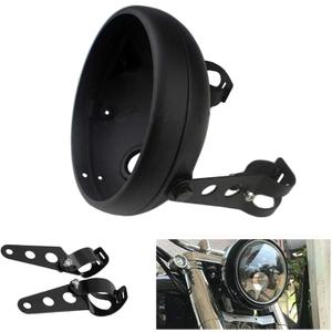 7 Inch Motorcycle Headlight Housing Bracket Headlamp Shell 7" LED Headlight Bucket Mount for Harley Suzuki Chopper Cafe Racer Bobbe Aprilia Matte Black Motorbike Headlight Bucket