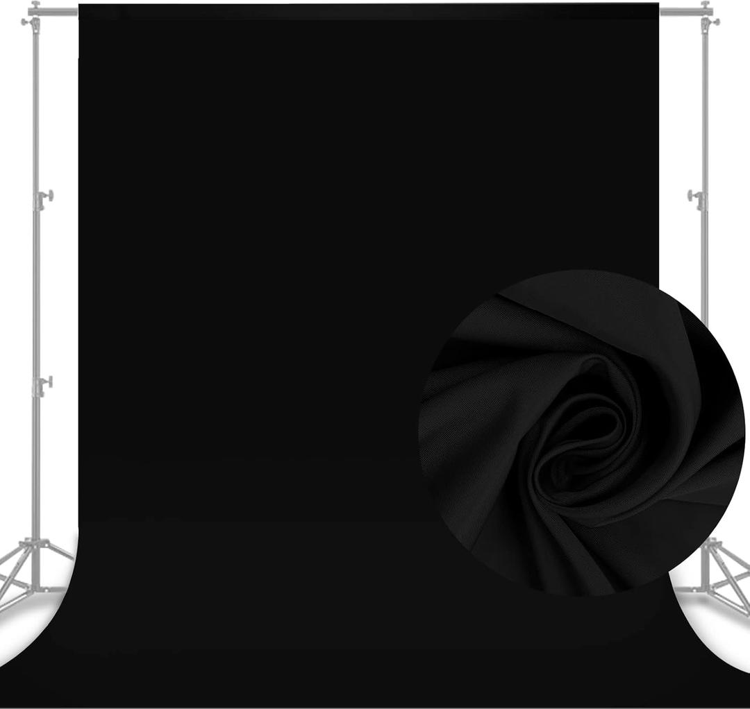 Aimosen 10x8 FT Black Backdrop Background for Photography, Chromakey High Density Polyester Fabric Black Photo Backdrop Curtain Screen Collapsible Seamless for Shoot Portraits Party Video Studio