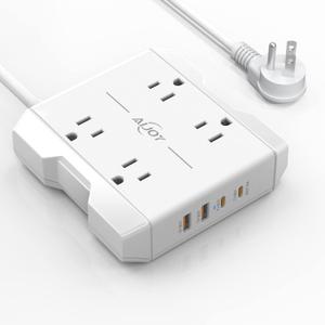 Power Strip with USB C Ports, AiJoy 5 ft Extension Cord with 4 Outlets and 4 USB Ports, 20W USB C for iPhone 15, Wall Mount, Compact for Home, Office, Room Desk Accessories (White) Power Strip with USB C Ports, AiJoy 5 ft Extension Cord with 4 Outlets and 4 USB Ports, 20W USB C for iPhone 15, Wall Mount, Compact for Home, Office, Room Desk Accessories (White)