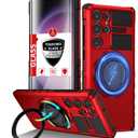 for Samsung Galaxy S23 Ultra Case Magnetic Compatible with Wireless Charging,Phone Case with Screen Protector,Built-in Kickstand Ring Military Grade Drop Shockproof Heavy Duty Protection Red