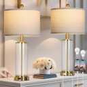 26" Glod Glass Table Lamps Set of 2, 3-Way Dimmable Touch Control Living Room Lamp with USB C+A Ports & AC Outlet, Modern Bedside Lamps, Elegant Bedroom Lamps for Nightstand Side End Table Desk (Gold)