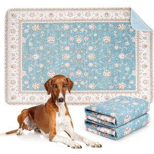 26"x40" 2 Pack Washable Pee Pads for Dogs, Rabbits & Hamsters - Reusable Puppy Pads Super Absorbent Waterproof Non-Slip Potty Pads for Crate, Couch, Car, Whelping & Playpen Liners (Blue Medallion)