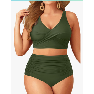 Aqua Eve Women Plus Size Two Piece Swimsuit High Waisted Bikini Set Tummy Control Bathing Suit Army green 22W