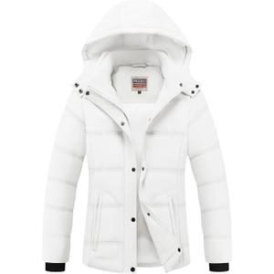WULFUL Women's Winter Coats Lightweight Warm Thicken Puffer Jacket Waterproof Quilted Winter Jackets with Removable Hood (Large, White)