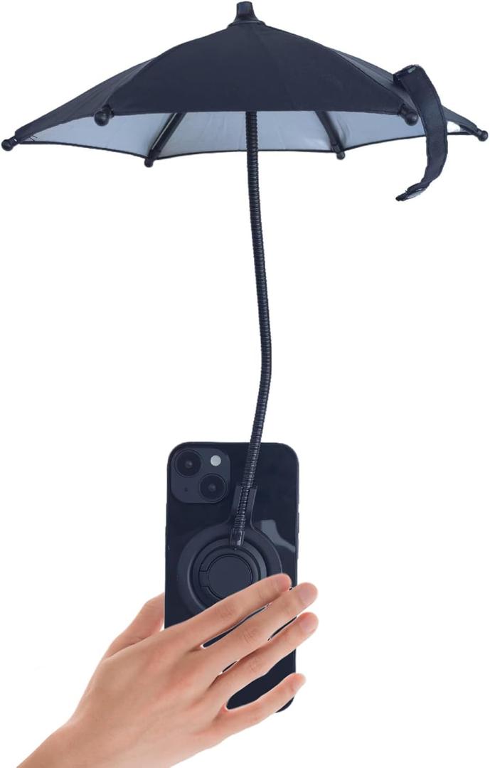 Magnetic Phone Umbrella for Sun with Universal Adjustable Ring Stand, Cellphone Holder with Outdoor Anti-Reflective Magnetic Umbrella Sun Shade for iPhone 17 16 15 14 Pro Max, Black