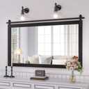 Farmhouse Bathroom Mirror, 48x30 Inch Black Wood Framed Rustic Vanity Mirrors for Wall, Large Rectangular Wall Decor Mirrors for Bedroom Living Room Entryway