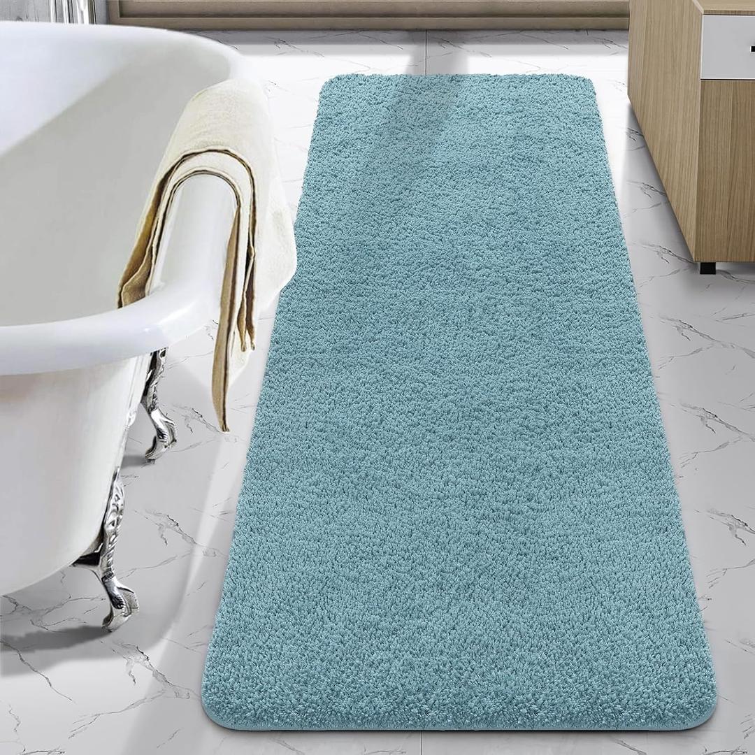 LOCHAS Bathroom Rug Runner 24x70 Inch, Soft Thick Absorbent Microfiber Bath Rugs for Bathroom, Machine Washable, Shaggy Plush Non Slip Bath Mat for Tub, Shower Floor, Quick Dry Mats, Spa Blue (70x24 inch (Rectangular))