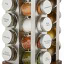 Kamenstein 20 Jar Vintage Spice Rack with Spices Included, Revolving Countertop Spice Organizer with Glass Jars, Labeled Caps, Removable Sifter Discs