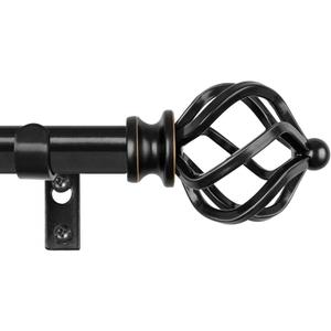 KAMANINA Black Curtain Rods for Windows 48 to 84 Inch, Adjustable Single Curtain Rod 32 to 86 Inch(2.6-7.1ft), 3/4 Inch Splicing Drapery Rods with Twisted Cage Finial