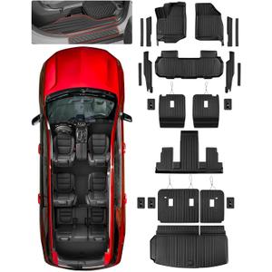 Full Set Floor Mats for Chevy Traverse/GMC Acadia 2024 2025 2026(7 Seats)& for Buick Enclave 2025 2026, All Weather TPE Cargo Liner, Seat Back Mats & Door Sill Guards, Car Accessories for Chevrolet