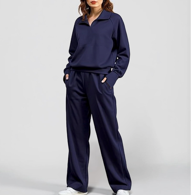 Track Suits for Women Set 2 Piece Lounge Set Lapel Half Zip Sweatshirt Wide Leg Pants Tracksuit Fall Travel Outfits. Size S