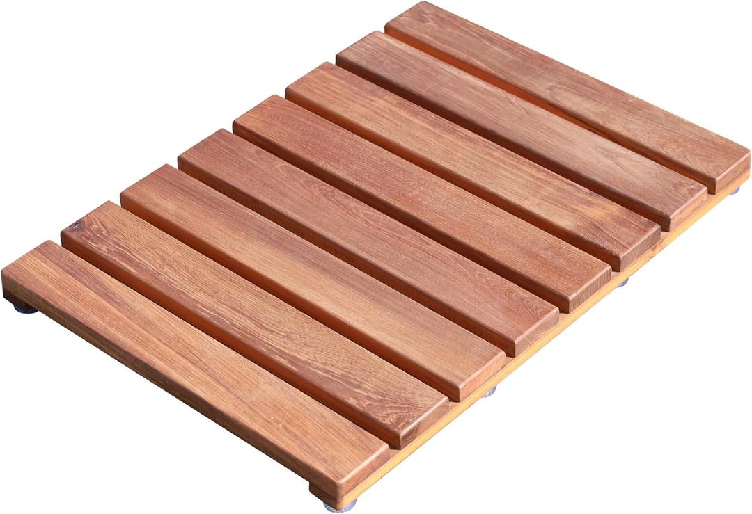 Teak Shower Mat, (24"x17"; 7.5LB) Wood Bath Mat for Bathroom, Outdoor Non-Slip Wooden Floor Mats for Spa or Sauna (Style B)