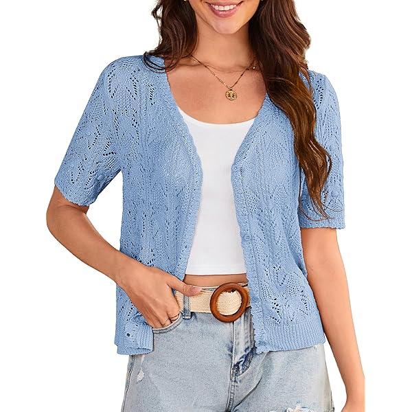 GRACE KARIN 2025 Women's Short Sleeve V Neck Cardigans Sweaters Open Front Knit Crochet Button Bolero Shrugs Tops XL
