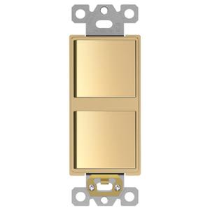 ENERLITES Double Paddle Rocker Decorator Switch, Ground Terminal, Clamp-Type Back Insert Wiring, Copper Wires Only, Single Pole, Residential/Commercial Grade, 15A 120-277VAC, 62834-GD, Gold