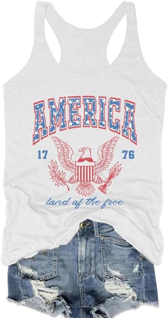 Women's Here for The Boom Tanks Tops 4th of July Shirts Graphic Tee Patriotic Independence Day Sleeveless Shirt (Large, White)
