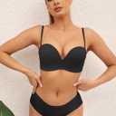 zossav Women Strapless Bra Push Up Wirefree Non-Slip Padded Bras Multiway Bandeau Convertible Straps 36A Black