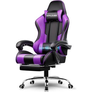 GTPLAYER Gaming Chair, Computer Chair with Footrest and Lumbar Support, Height Adjustable Game Chair with 360-Swivel Seat and Headrest and for Office or Gaming (Faux Leather, Purple)