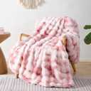 Smoofy Faux Fur Throw Blanket for Couch - Tie-dye Pink Super Soft Cozy Bubble Blanket, Fluffy Plush Fuzzy Throw for Sofa & Bed, Thick Lightweight Warm Blanket, Luxury Aesthetic Gift for Women 60"x80"