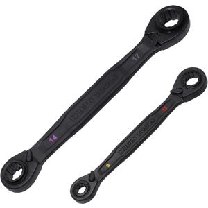 Klein Tools 68216 4in1 Reversible Ratcheting Box Wrench Set, Quad Wrench, SAE, 2Piece, 1/4 to 3/4Inch, Forged Steel, 90Tooth