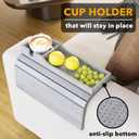 SpaceAid Bamboo Couch Cup Holder, Anti Falling Foldable Sofa Armrest Tray with Cup Holder, Couch Arm Side Table Organizer for Drink Cup Remote Snacks (Gray)