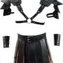 Gladiator Kilt Men Adult Medieval Knight Leather Belt Shawl Gladiator Costume (Black)