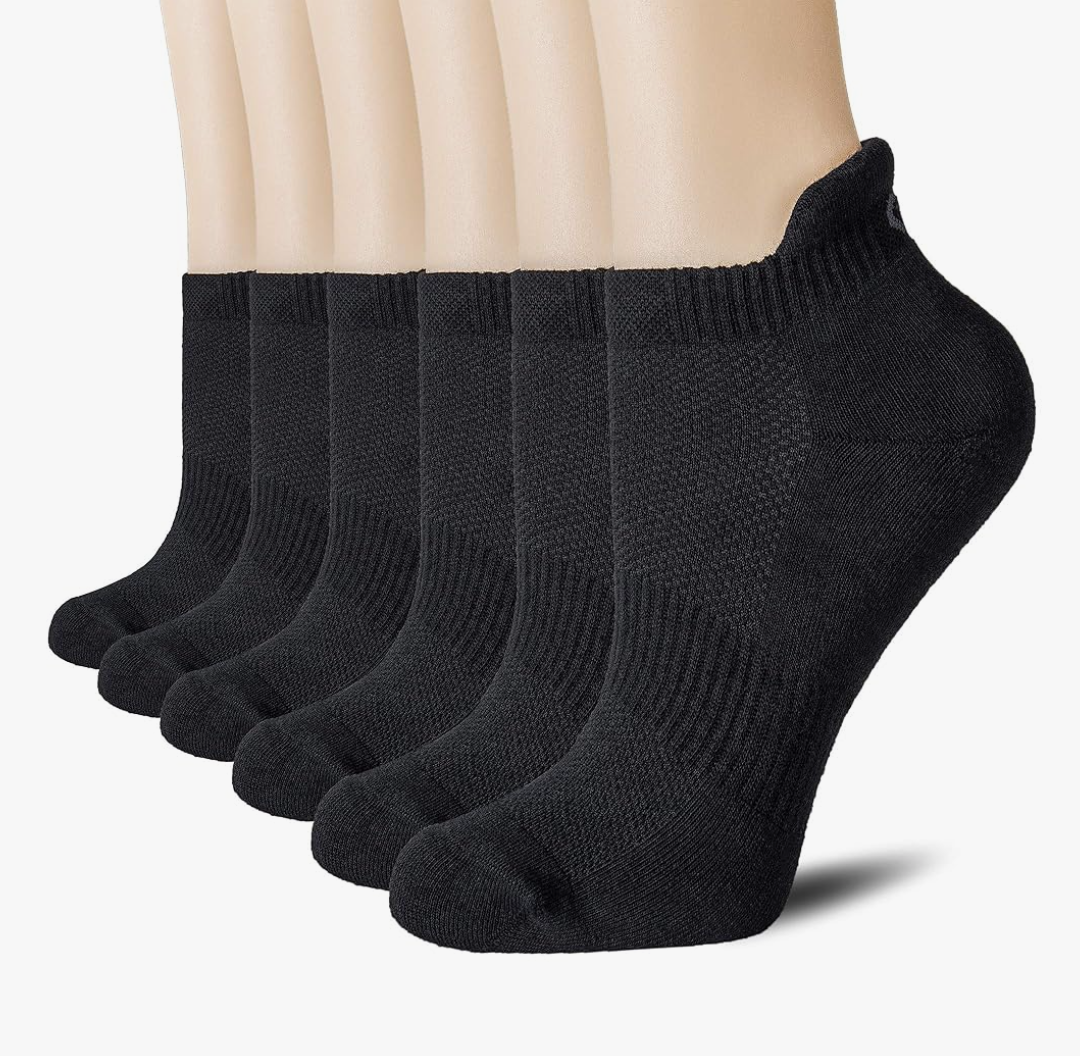 CS CELERSPORT 6 Pairs Ankle Athletic Running Socks Low Cut Sports Tab Socks for Men and Women Black M