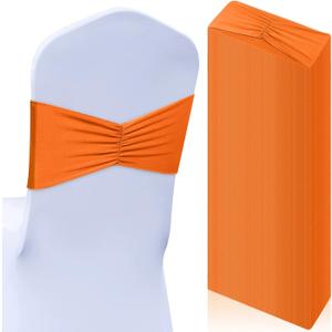 Moukeren 50 Pcs Spandex Chair Sashes Bows Stretch Chair Bands Slider Sashes Elastic Ties Ribbon Covers for Wedding Party Events Ceremony Birthday Banquet Decorations(Orange)