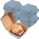 Restaurantware 4 x 4 x 3.8 Inch Burger Boxes 100 Clamshell Food Containers - Hinged Lid Disposable Blue And White Paper Take Out Boxes Ripple Wall Technology Serve Sliders or Finger Foods, 4"L×4"W×3.75H"